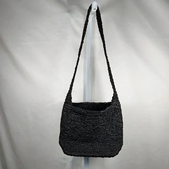 Handbags - Recycled Crochet Woven Tote Crossbody Black Handmade